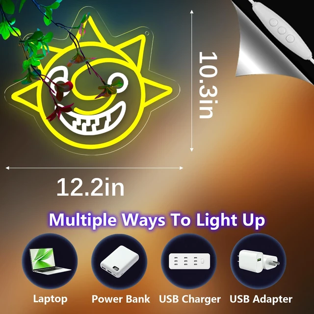 Alt view image 3 of 6 - Fnaf Sun Neon Sign for Wall Decor Five Nights LED Neon Lights for Gameroom Birthday for kids