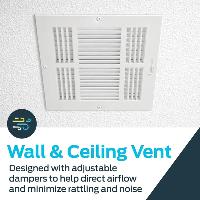 Alt view image 5 of 7 - 10 x 10 Inch (Duct Opening) Air Vent Cover for Wall or Ceiling, Four-Way Ventilation Register, Solid Steel HVAC Register Cover, White, 61619