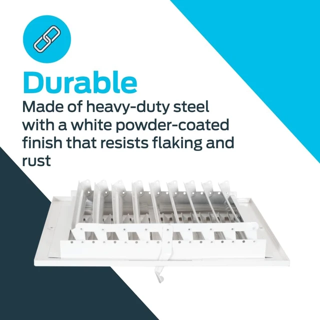 Alt view image 6 of 7 - 10 x 10 Inch (Duct Opening) Air Vent Cover for Wall or Ceiling, Four-Way Ventilation Register, Solid Steel HVAC Register Cover, White, 61619