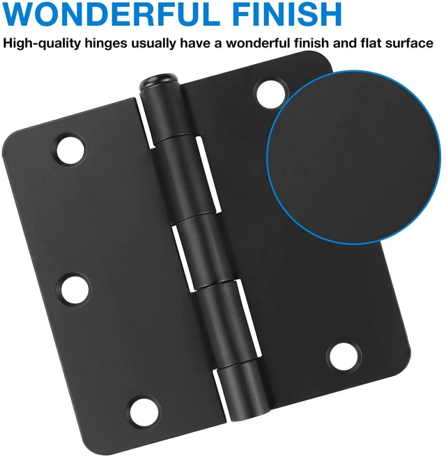 Alt view image 3 of 6 - 18 Pack Black Door Hinges Black Matte Black Hinges for Doors 3 1/2 Interior Door Hinges 3.5" x3.5 Inch Hinges Rounded 1/4" Raidus Standard Residential Bedroom Door Hinge Sturdy Door Hardware
