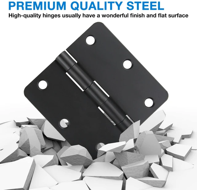 Alt view image 5 of 6 - 18 Pack Black Door Hinges Black Matte Black Hinges for Doors 3 1/2 Interior Door Hinges 3.5" x3.5 Inch Hinges Rounded 1/4" Raidus Standard Residential Bedroom Door Hinge Sturdy Door Hardware