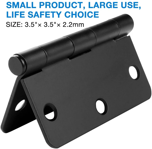 Alt view image 6 of 6 - 18 Pack Black Door Hinges Black Matte Black Hinges for Doors 3 1/2 Interior Door Hinges 3.5" x3.5 Inch Hinges Rounded 1/4" Raidus Standard Residential Bedroom Door Hinge Sturdy Door Hardware