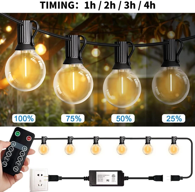 Alt view image 2 of 7 - 96FT LED Dimmable Outdoor String Lights with Remote 52 Edison Bulbs, Hanging Patio Lights For Backyard Balcony Bistro Cafe Decorative