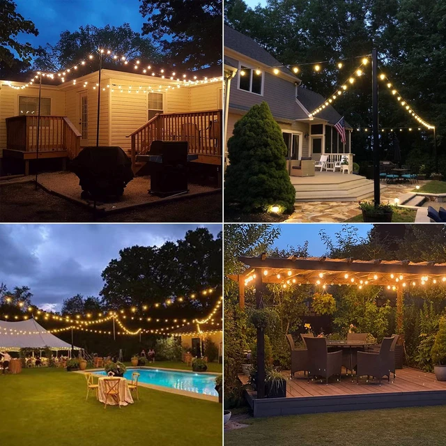 Alt view image 7 of 7 - 96FT LED Dimmable Outdoor String Lights with Remote 52 Edison Bulbs, Hanging Patio Lights For Backyard Balcony Bistro Cafe Decorative