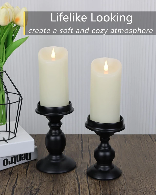 Alt view image 3 of 6 - Flameless Candles Flickering 3D Moving Flame, Last 1000+ Hours Battery Operated Candles with Timer, Ivory Real Wax Electric LED Pillar Candles for Home Wedding Decoration | 3" x 5"
