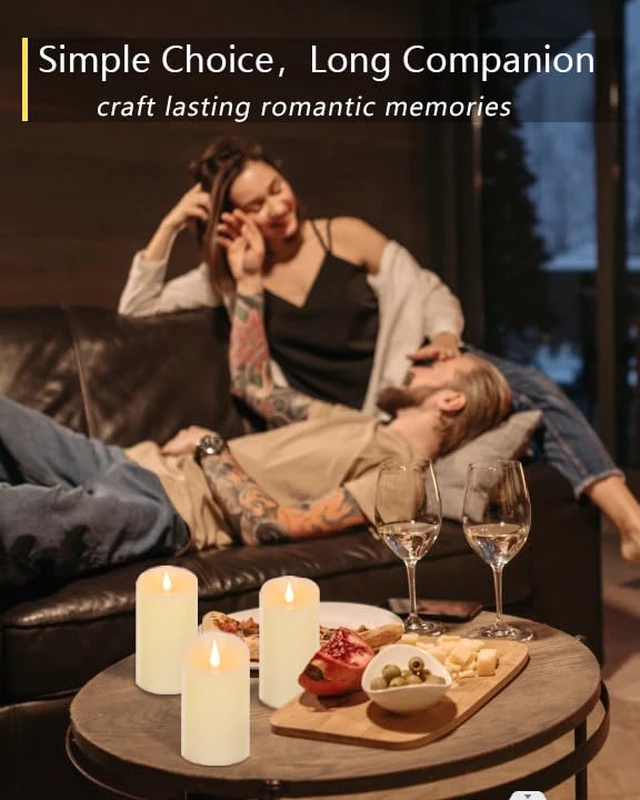 Alt view image 6 of 6 - Flameless Candles Flickering 3D Moving Flame, Last 1000+ Hours Battery Operated Candles with Timer, Ivory Real Wax Electric LED Pillar Candles for Home Wedding Decoration | 3" x 5"