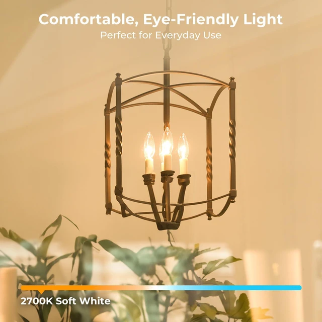 Alt view image 4 of 7 - Candelabra Light Bulbs, E12 LED Bulb Dimmable 2700K Warm White, 24 Pack 6W LED 60 watt Equivalent, E12 Base B10 Candle Light Bulb for Chandelier, Ceiling Fan, 90+CRI, 600LM, Clear Glass