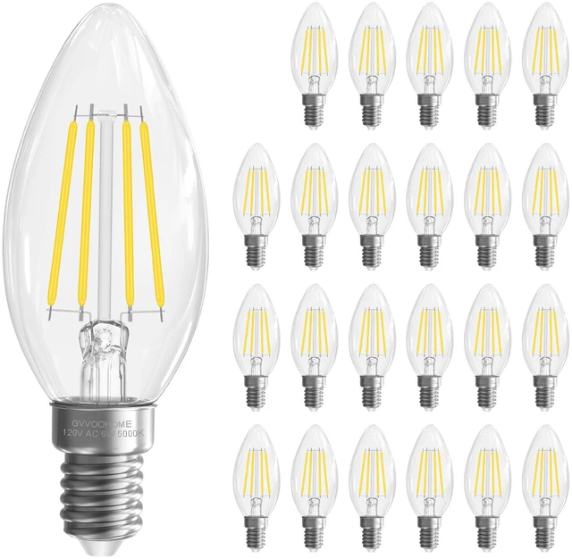 Main image of Candelabra Light Bulbs 60 watt Equivalent, Dimmable LED E12 Bulb, 24 Pack 5000K Daylight White, E12 Base B10 Candle Light Bulb for Chandelier, Ceiling Fan, 90+CRI, 600LM, Clear Glass