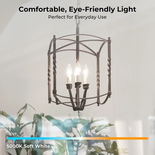 Alt view image 4 of 7 - Candelabra Light Bulbs 60 watt Equivalent, Dimmable LED E12 Bulb, 24 Pack 5000K Daylight White, E12 Base B10 Candle Light Bulb for Chandelier, Ceiling Fan, 90+CRI, 600LM, Clear Glass