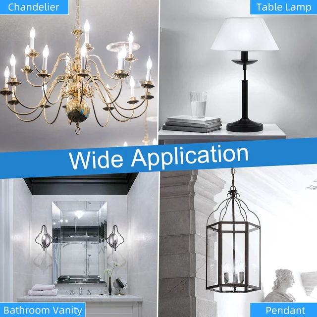 Alt view image 7 of 7 - Candelabra Light Bulbs 60 watt Equivalent, Dimmable LED E12 Bulb, 24 Pack 5000K Daylight White, E12 Base B10 Candle Light Bulb for Chandelier, Ceiling Fan, 90+CRI, 600LM, Clear Glass