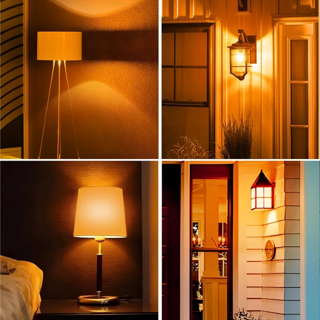 Alt view image 7 of 7 - Halloween Orange Light Bulbs Outdoor, A19 E26 Porch Lights 6W Dusk to Dawn Sensor, 40W Equivalent, Orange Colored Light Bulb, E26 Base for Party Patio Backyard, Thanksgiving Day, 4 Pack