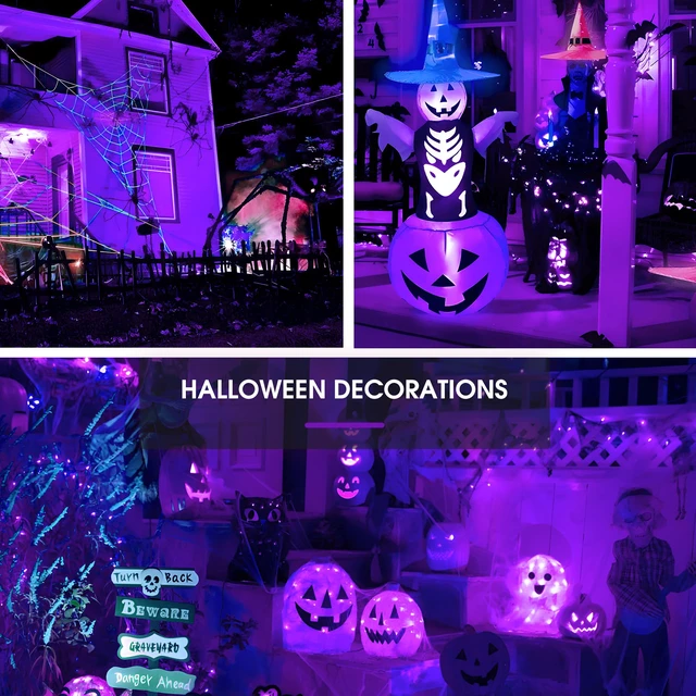 Alt view image 5 of 7 - Halloween Purple Light Bulbs Outdoor, A19 E26 Porch Lights 6W Dusk to Dawn Sensor, 40W Equivalent, Purple Colored Light Bulb, Auto-On/Off E26 Base for Party Patio Backyard Indoor, 4 Pack
