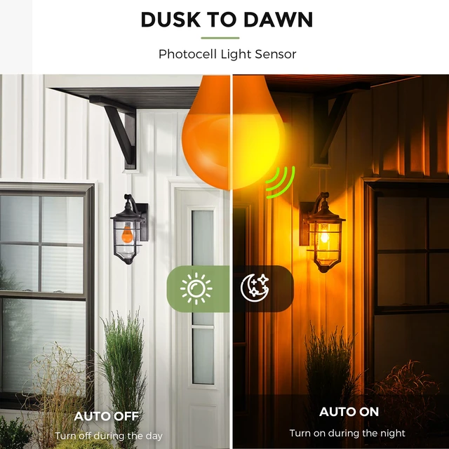 Alt view image 2 of 7 - Halloween Orange Purple Light Bulbs Outdoor,A19 E26 Porch Light Auto Dusk to Dawn Sensor, 40W Equivalent, 6W Colored Light Bulb, E26 Base for Party Patio Backyard, Thanksgiving Day, 4 Pack
