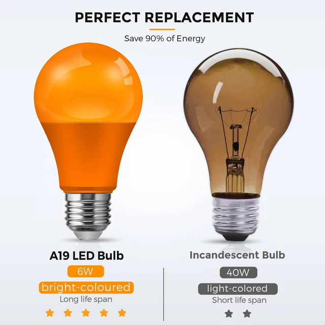 Alt view image 3 of 7 - Halloween Orange Purple Light Bulbs Outdoor,A19 E26 Porch Light Auto Dusk to Dawn Sensor, 40W Equivalent, 6W Colored Light Bulb, E26 Base for Party Patio Backyard, Thanksgiving Day, 4 Pack
