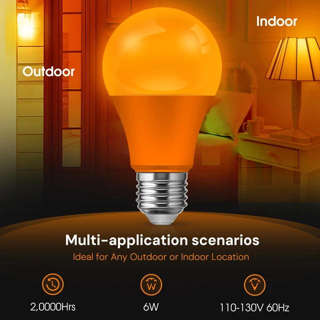 Alt view image 4 of 7 - Halloween Orange Purple Light Bulbs Outdoor,A19 E26 Porch Light Auto Dusk to Dawn Sensor, 40W Equivalent, 6W Colored Light Bulb, E26 Base for Party Patio Backyard, Thanksgiving Day, 4 Pack