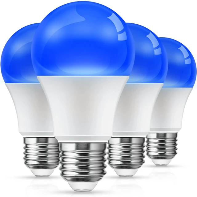 Main image of Blue Light Bulbs Outdoor, Dusk to Dawn Sensor A19 Blue Porch Lights 40W Equivalent, 6W Colored Light Bulb, Auto-On/Off E26 Base for Christmas Party Wedding Patio Backyard, 4 Pack