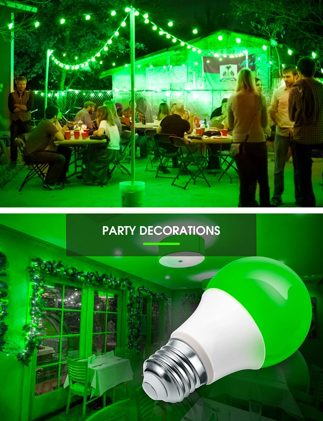 Alt view image 6 of 7 - LOHAS Green Light Bulbs Outdoor, Dusk to Dawn Sensor A19 Green Porch Lights 40W Equivalent, 6W Colored Bulb Auto-On/Off, E26 Base for St. Patrick's Day Party Wedding Porch Patio Backyard, 4 Pack