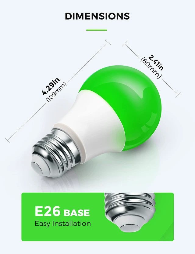 Alt view image 7 of 7 - LOHAS Green Light Bulbs Outdoor, Dusk to Dawn Sensor A19 Green Porch Lights 40W Equivalent, 6W Colored Bulb Auto-On/Off, E26 Base for St. Patrick's Day Party Wedding Porch Patio Backyard, 4 Pack