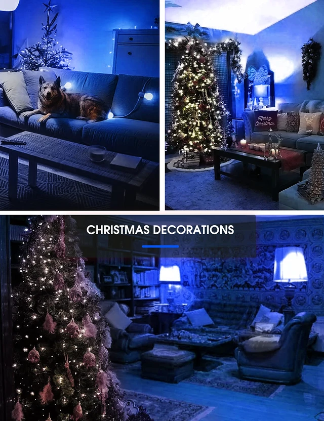 Alt view image 5 of 7 - Blue Light Bulbs Outdoor, Dusk to Dawn Sensor A19 Blue Porch Lights 40W Equivalent, 6W Colored Light Bulb, Auto-On/Off E26 Base for Christmas Party Wedding Patio Backyard, 4 Pack
