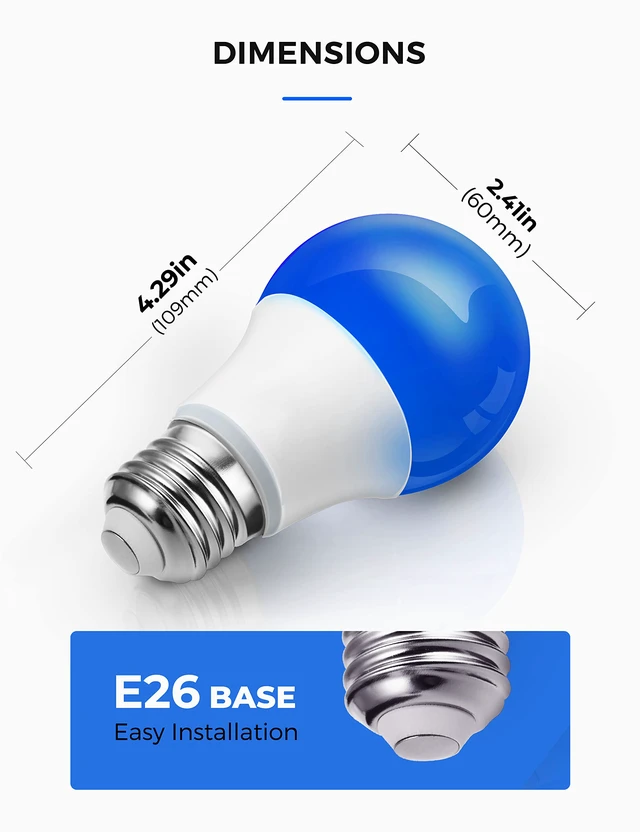 Alt view image 7 of 7 - Blue Light Bulbs Outdoor, Dusk to Dawn Sensor A19 Blue Porch Lights 40W Equivalent, 6W Colored Light Bulb, Auto-On/Off E26 Base for Christmas Party Wedding Patio Backyard, 4 Pack