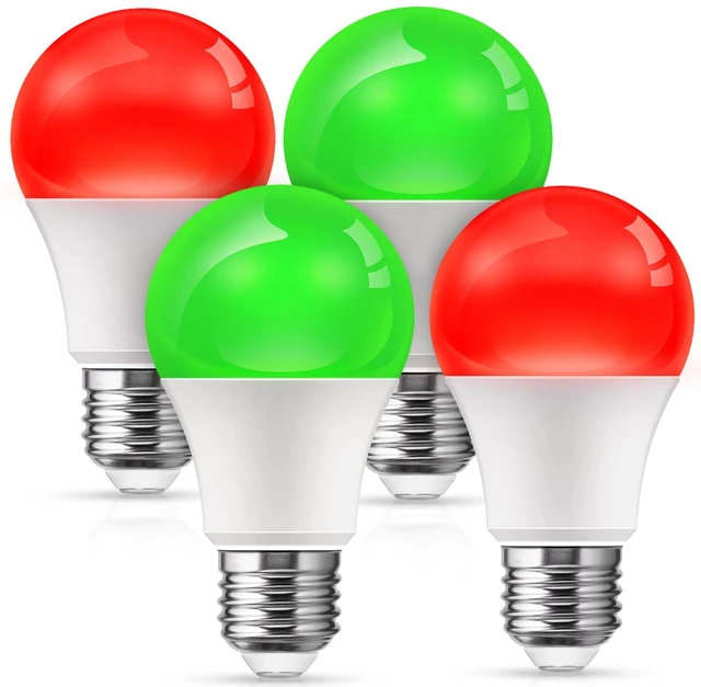 Main image of LOHAS Red Green Light Bulbs Outdoor, Christmas Dusk to Dawn Sensor A19 Porch Lights 40W Equivalent, 6W Red Green Colored Light Bulb, Auto-On/Off E26 Base for Party Wedding Porch Patio Backyard, 4-Pack