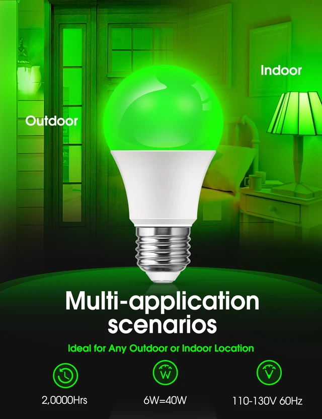 Alt view image 5 of 7 - LOHAS Red Green Light Bulbs Outdoor, Christmas Dusk to Dawn Sensor A19 Porch Lights 40W Equivalent, 6W Red Green Colored Light Bulb, Auto-On/Off E26 Base for Party Wedding Porch Patio Backyard, 4-Pack