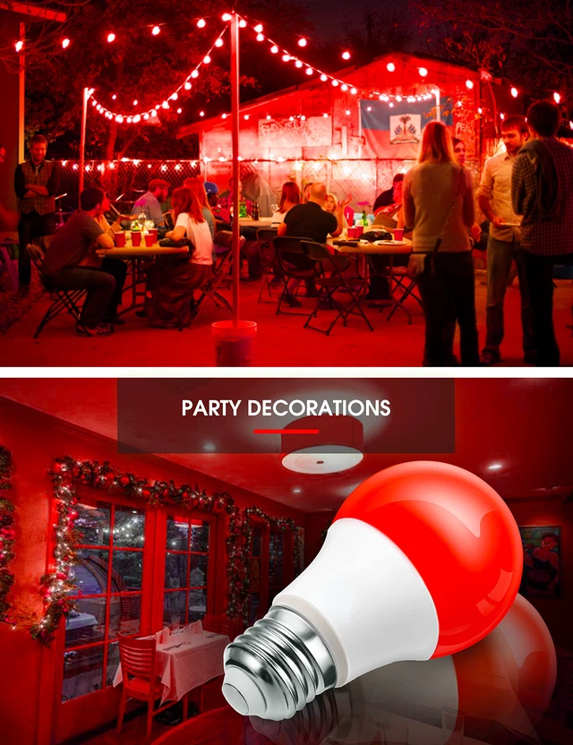 Alt view image 6 of 7 - LOHAS Red Green Light Bulbs Outdoor, Christmas Dusk to Dawn Sensor A19 Porch Lights 40W Equivalent, 6W Red Green Colored Light Bulb, Auto-On/Off E26 Base for Party Wedding Porch Patio Backyard, 4-Pack