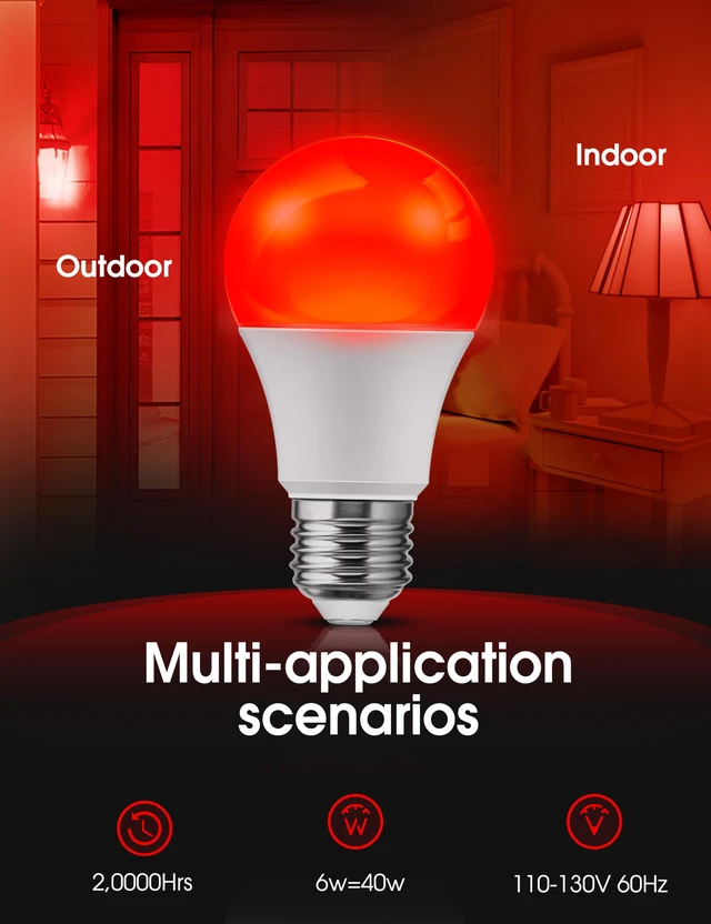 Alt view image 4 of 7 - LOHAS Red Green Light Bulbs Outdoor, Christmas Dusk to Dawn Sensor A19 Porch Lights 40W Equivalent, 6W Red Green Colored Light Bulb, Auto-On/Off E26 Base for Party Wedding Porch Patio Backyard, 4-Pack