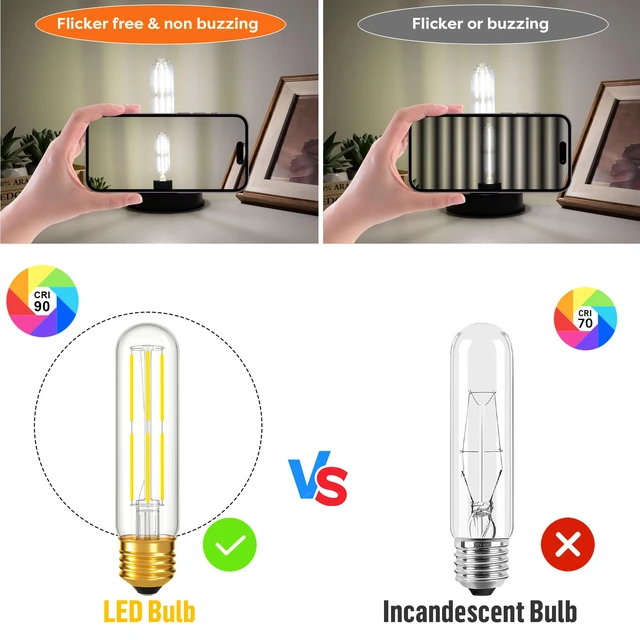 Alt view image 7 of 7 - Dimmable E26 T10 LED Bulb Tube Light Bulbs 6W,Daylight 5000K 600LM,6 Pack (60W Equivalent),Tubular Light Bulb Type T Long Thin Skinny Light Bulbs for Curio Cabinet,Piano Light,Chandelier,Hutch