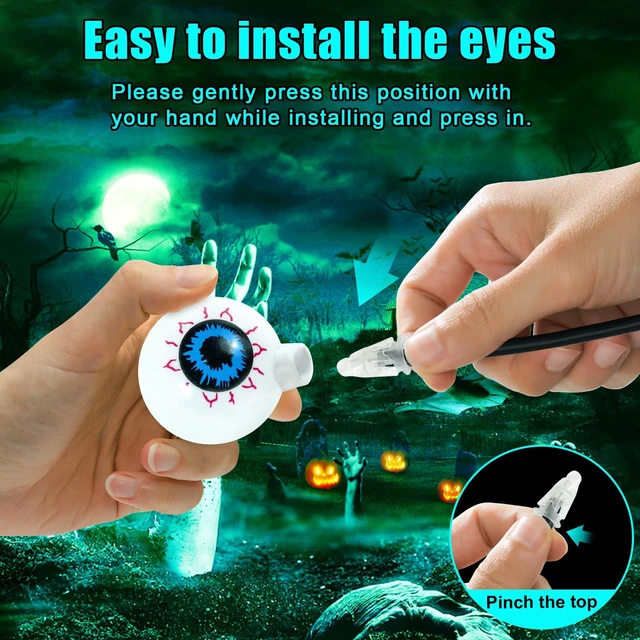 Alt view image 2 of 7 - Halloween Decorations Outdoor Solar Scary Eyeball Lights 4 Pack Green Glowing Eyeballs on Flexible Stakes, Waterproof Garden Pathway Lights for Yard, Lawn, Patio, Party