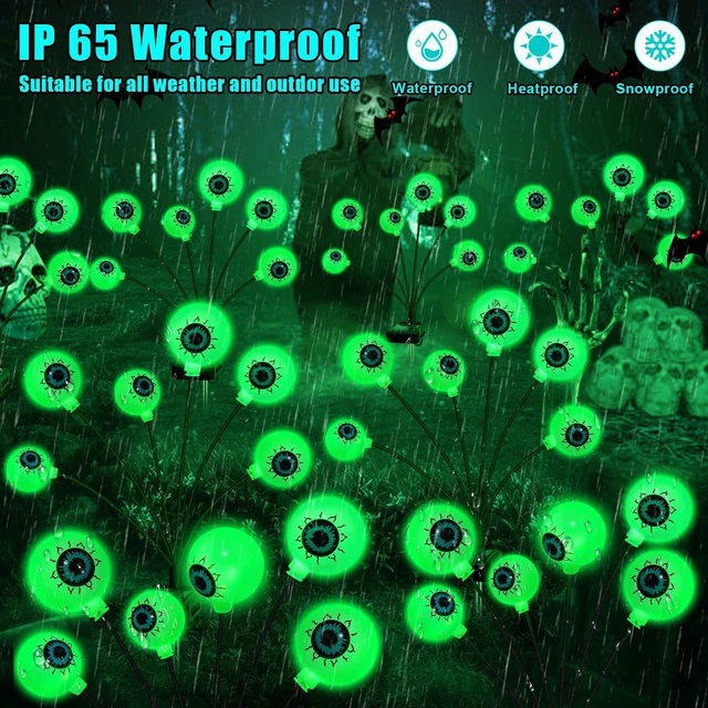 Alt view image 6 of 7 - Halloween Decorations Outdoor Solar Scary Eyeball Lights 4 Pack Green Glowing Eyeballs on Flexible Stakes, Waterproof Garden Pathway Lights for Yard, Lawn, Patio, Party