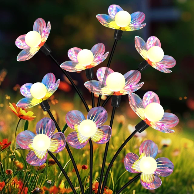 Alt view image 2 of 7 - Solar Garden Lights Flowers 4 Pack of 24 LEDs Swaying Firefly Garden Decor Swaying Flowers Solar Lights Outdoor for Yard Pathway Patio, Swaying Lawn Decor as Gardening Gifts for Women Christmas decor