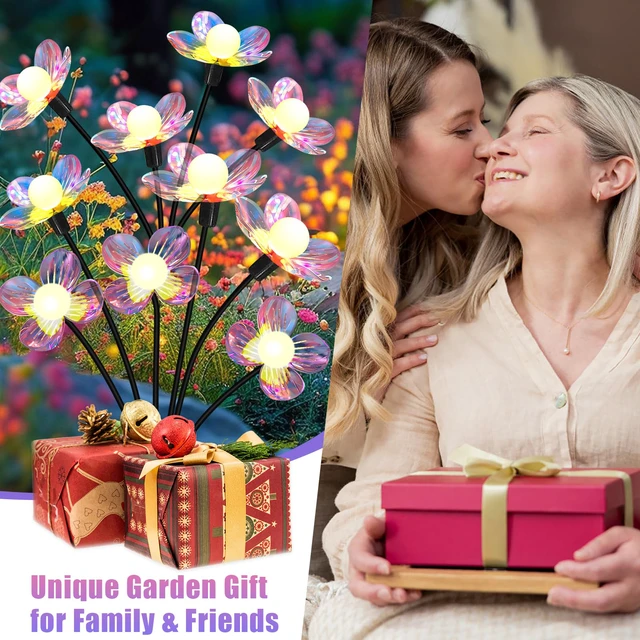 Alt view image 5 of 7 - Solar Garden Lights Flowers 4 Pack of 24 LEDs Swaying Firefly Garden Decor Swaying Flowers Solar Lights Outdoor for Yard Pathway Patio, Swaying Lawn Decor as Gardening Gifts for Women Christmas decor