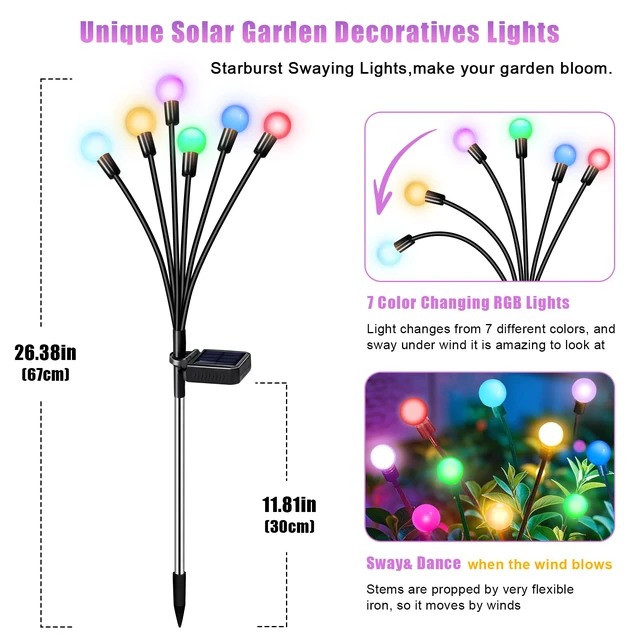 Alt view image 2 of 7 - Solar Lights Outdoor Waterproof 4 Pack of 24 LEDs Unique Gifts Women Multicolor Swaying Solar Lights Outdoor for Yard Pathway Patio, Swaying Lawn Decor as Gardening Gifts for Women Holiday