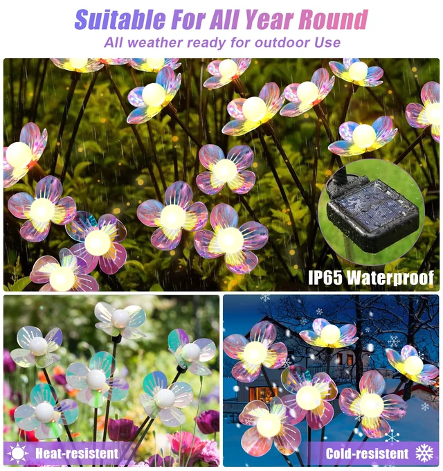 Alt view image 7 of 7 - Solar Garden Lights Flowers 4 Pack of 24 LEDs Swaying Firefly Garden Decor Swaying Flowers Solar Lights Outdoor for Yard Pathway Patio, Swaying Lawn Decor as Gardening Gifts for Women Christmas decor