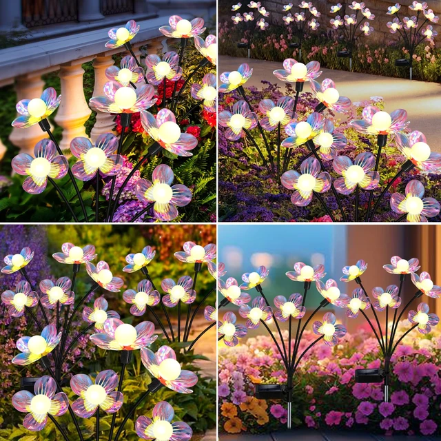 Alt view image 6 of 7 - Solar Garden Lights Flowers 4 Pack of 24 LEDs Swaying Firefly Garden Decor Swaying Flowers Solar Lights Outdoor for Yard Pathway Patio, Swaying Lawn Decor as Gardening Gifts for Women Christmas decor