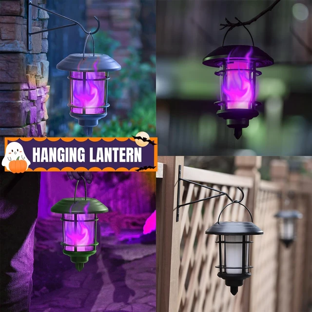 Alt view image 6 of 7 - 6 Pack Solar Flame Torch Lights Outdoor, Dual Use Flickering Purple Flame Garden Light, Hanging Lantern, Auto On/Off & Waterproof Halloween Lighting for Lawn Patio Yard Walkway Driveway