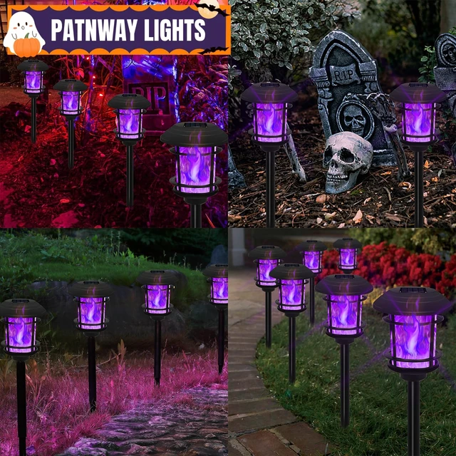 Alt view image 5 of 7 - 6 Pack Solar Flame Torch Lights Outdoor, Dual Use Flickering Purple Flame Garden Light, Hanging Lantern, Auto On/Off & Waterproof Halloween Lighting for Lawn Patio Yard Walkway Driveway