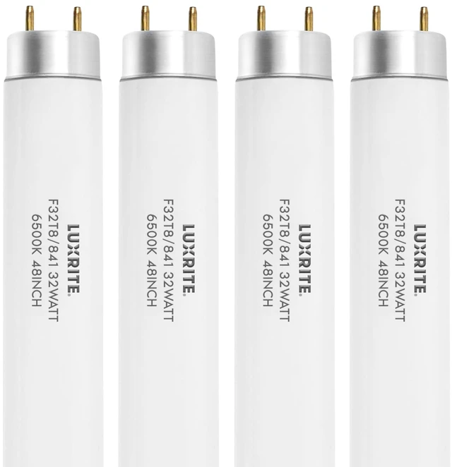Main image of F32T8/865 48 Inch T8 Fluorescent Tube Light Bulb, 6500K (4-Pack) Daylight, 32W, 2800 Lumens, G13 Medium Bi-Pin Base, Model LR20735, 13,000-Hour Life, 120V, CRI 80, Glass Tubular