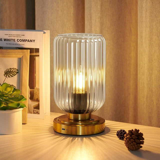 Main image of Cordless Table Lamp for Bedroom, Touch Stepless Dimmable 7500mAh Rechargeable Battery, Clear Glass Shade, Brushed Gold Base, Bulb Included, Modern Wireless Lamp for Desk, Living Room
