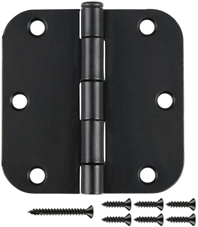 Main image of 30 Pack Matte Black Interior Door Hinges Round 3.5" with 5/8" Radius 3.5 Inch Black Hinges for Doors Standard Hardware with Removable Pin for Bedroom, Office, Shed, and Gate