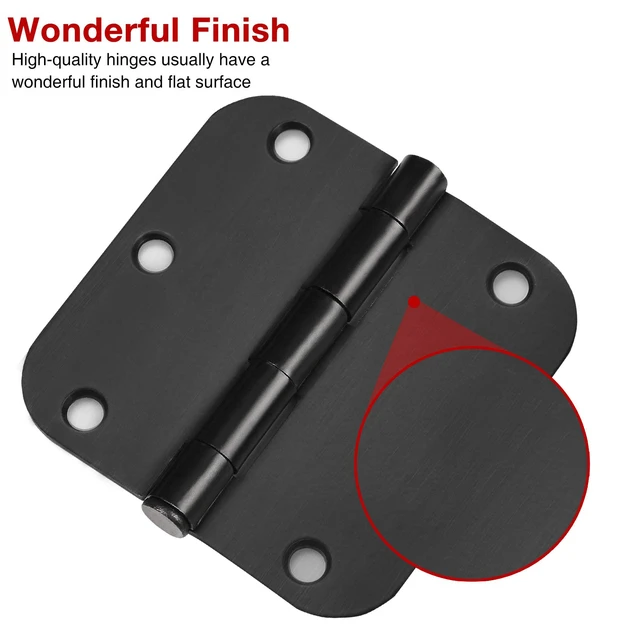 Alt view image 4 of 5 - 30 Pack Matte Black Interior Door Hinges Round 3.5" with 5/8" Radius 3.5 Inch Black Hinges for Doors Standard Hardware with Removable Pin for Bedroom, Office, Shed, and Gate