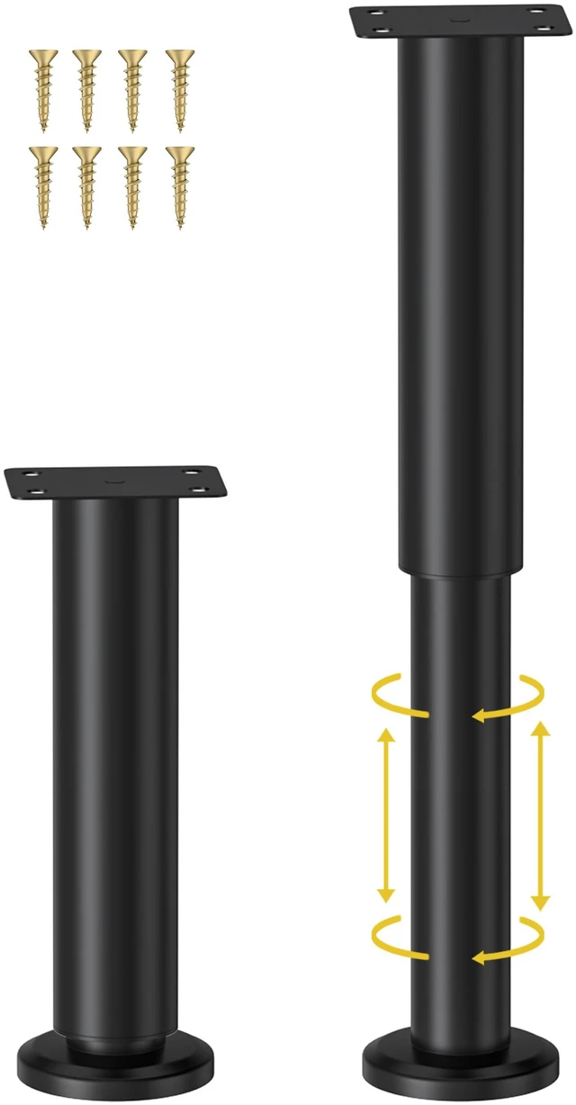 Main image of 2 Pcs Adjustable Height Bed Support Legs for Bed Frame/Bed Center Slat, Metal Adjustable Furniture Legs 7.08-12.2 inch for Bed/Sofa/Cabinet/Couch/Dresser/Table, Heavy Bed Replacement Legs