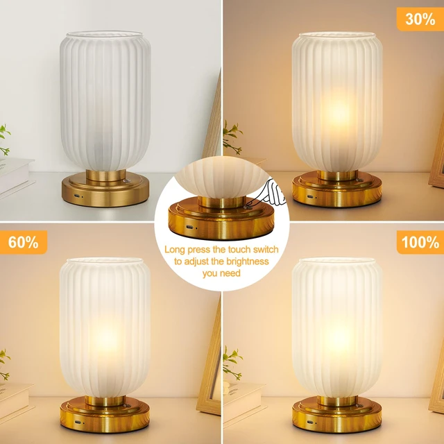 Alt view image 3 of 7 - Cordless Table Lamp for Bedroom, Touch Stepless Dimmable 7500mAh Rechargeable Battery, Matte Glass Shade, Brushed Gold Base, Bulb Included, Modern Wireless Lamp for Desk, Living Room