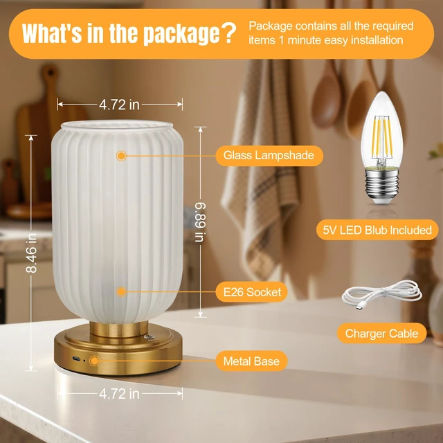 Alt view image 6 of 7 - Cordless Table Lamp for Bedroom, Touch Stepless Dimmable 7500mAh Rechargeable Battery, Matte Glass Shade, Brushed Gold Base, Bulb Included, Modern Wireless Lamp for Desk, Living Room