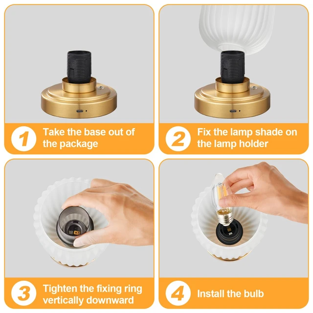 Alt view image 5 of 7 - Cordless Table Lamp for Bedroom, Touch Stepless Dimmable 7500mAh Rechargeable Battery, Matte Glass Shade, Brushed Gold Base, Bulb Included, Modern Wireless Lamp for Desk, Living Room