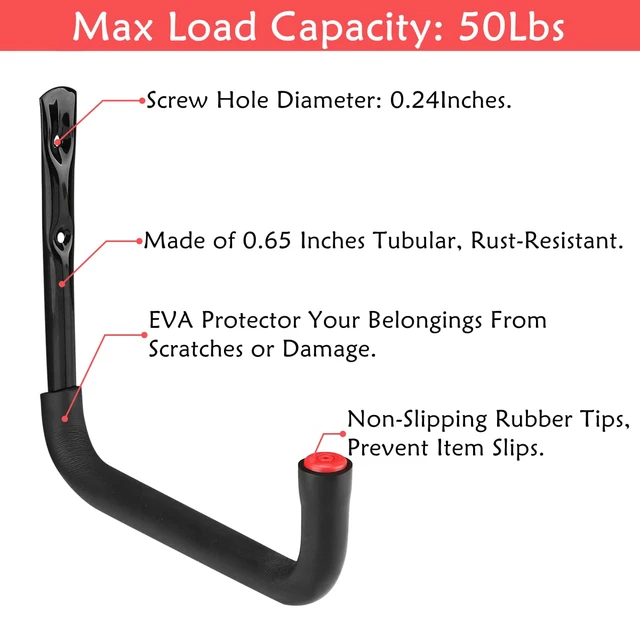 Alt view image 5 of 7 - Garage Storage Ladders Hooks, 6 Pack Heavy Duty Utility Hanger, 9.8IN Wall Mount Rack Safely Holds 50 Pounds