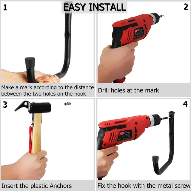 Alt view image 7 of 7 - Garage Storage Ladders Hooks, 6 Pack Heavy Duty Utility Hanger, 9.8IN Wall Mount Rack Safely Holds 50 Pounds