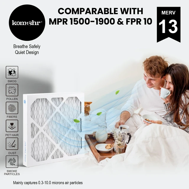 Alt view image 3 of 7 - 14x14x2 Air Filter MERV 13 (2-Pack), HVAC/Furnace AC Filter Replacement, Dust DefenseComparable with MPR 1500-1900 & FPR 10 (Actual 13.5x17.5x1.75)