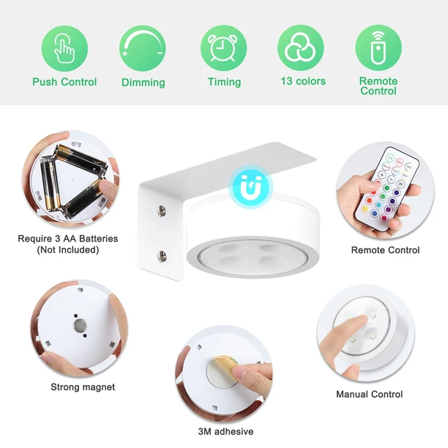 Alt view image 3 of 7 - 4-Pack Picture Light Battery Operated with Remote,13 Color Dimmable and Timer Painting Light, Art Display Light for Picture Frame Artworking Portrait, Home Wall Decor White Magnetic wall lights